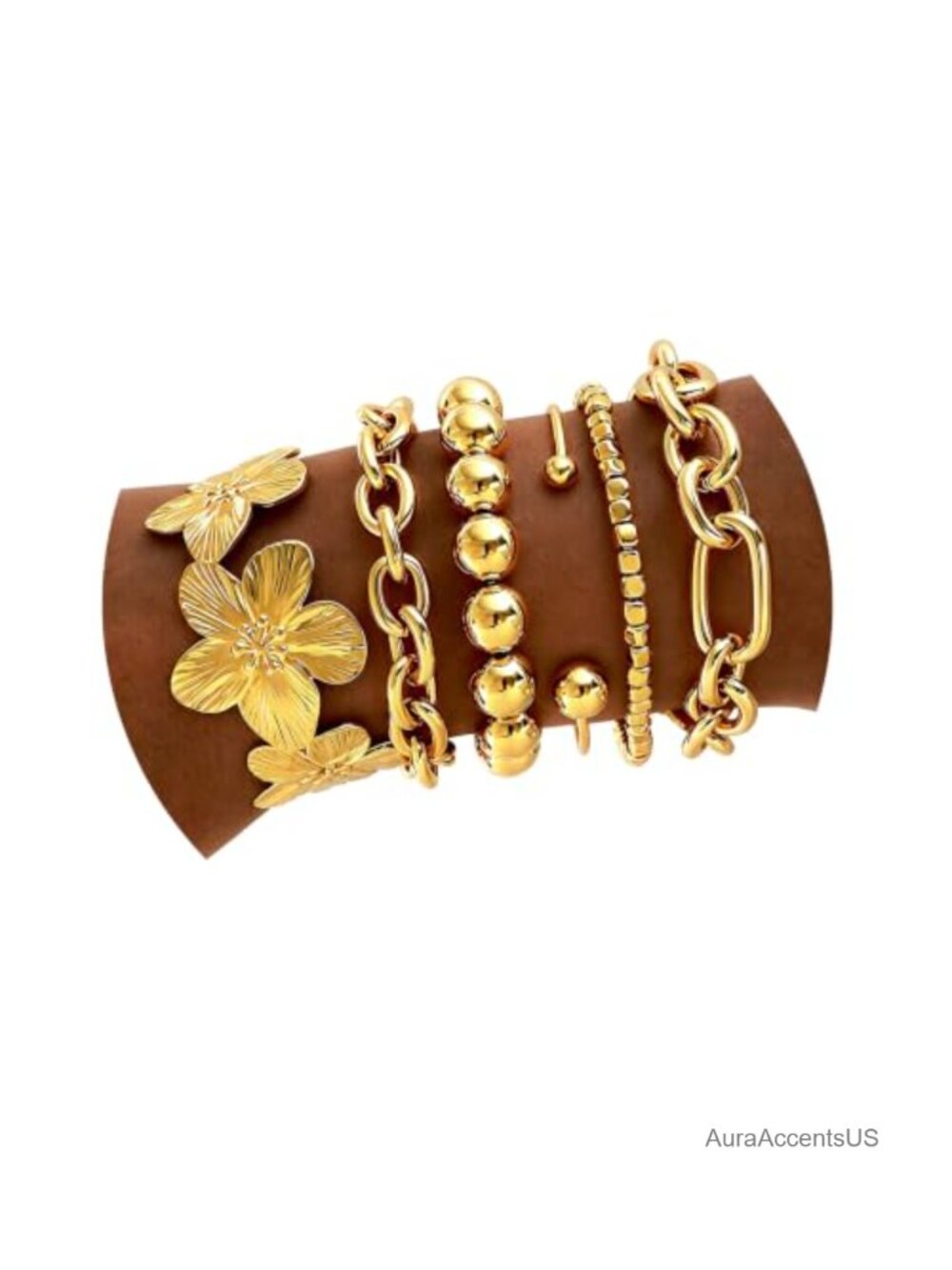 14k Gold-Plated Stackable Bangle Bracelet 6 Piece Set Adjustable Cuff